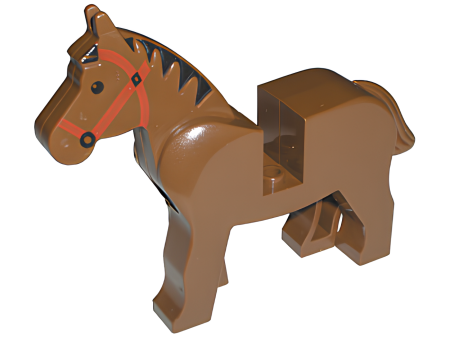 Лошадь Lego Horse with Black Eyes, Red Bridle, Black Mane Pattern 4493c01pb01 U